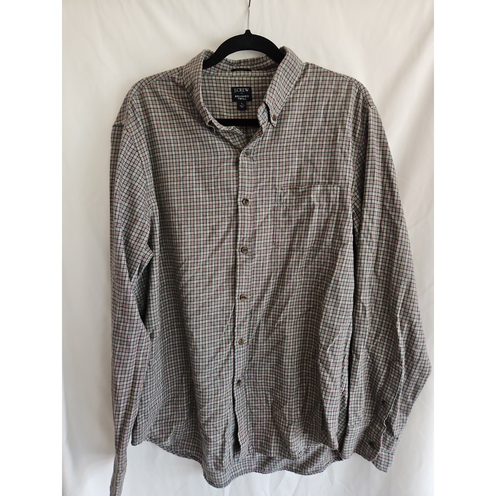 J Crew Mens Large Brushed Twill Shirt Classic Fit Plaid Cotton Button Down